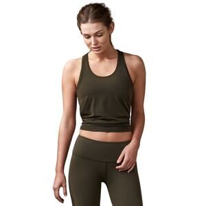 Lululemon Two With One Singlet Dark Olive Green Size 4 Mesh Tie Back Lightweight